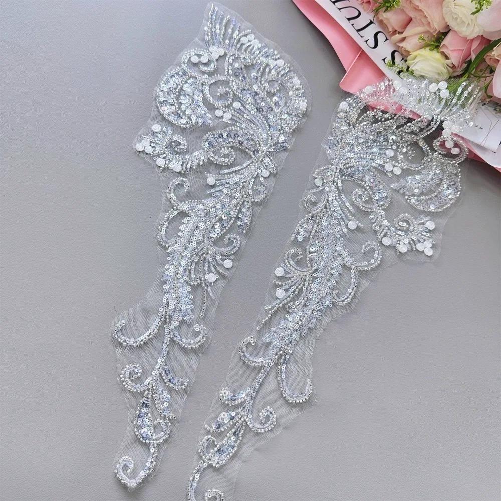 1 Paar Perlen Pailletten Spitze Stickerei Stoff Aufkleber Hochzeitskleid Kleidung Nähen Applikation Blume Kleid Zubehör DIY