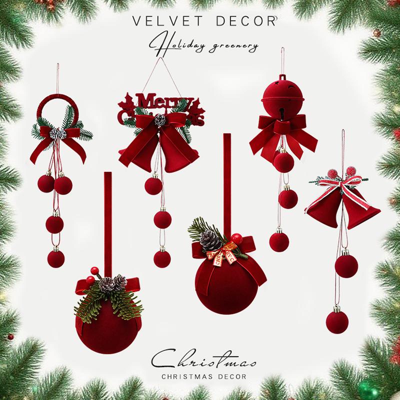 1 Stück Weihnachtsfensterdeko Glocken mit beflockter Oberfläche Roter beflockter Weihnachtsanhänger