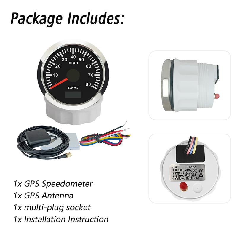 ELING 52mm GPS Speedometer 30M 0-60M 80MPH 120M 0-200MPH Odometer with 7 Colors Backlight for Car Truck Boats