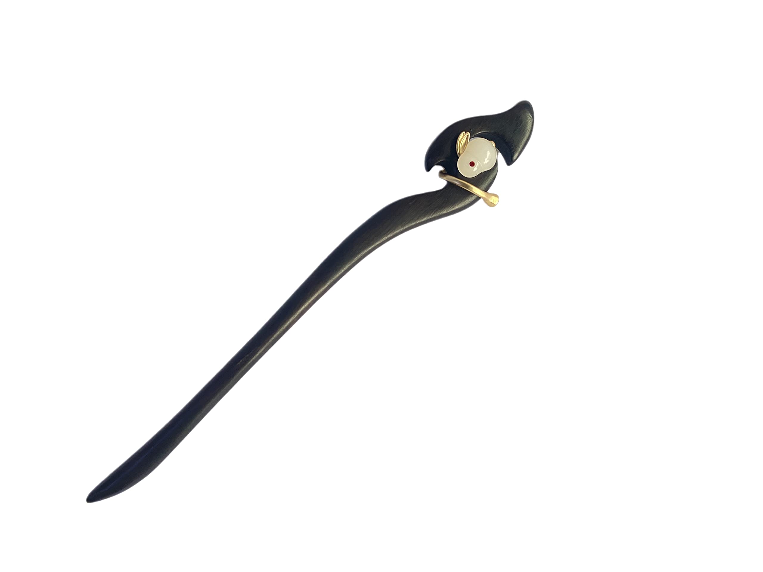 YDOONG Natural Ebony Wood Kanzashi (Handmade Single Hairpin) - Simple Wooden Hair Ornament - Zodiac Sign: Auspicious Rabbit - Cute - Perfect for