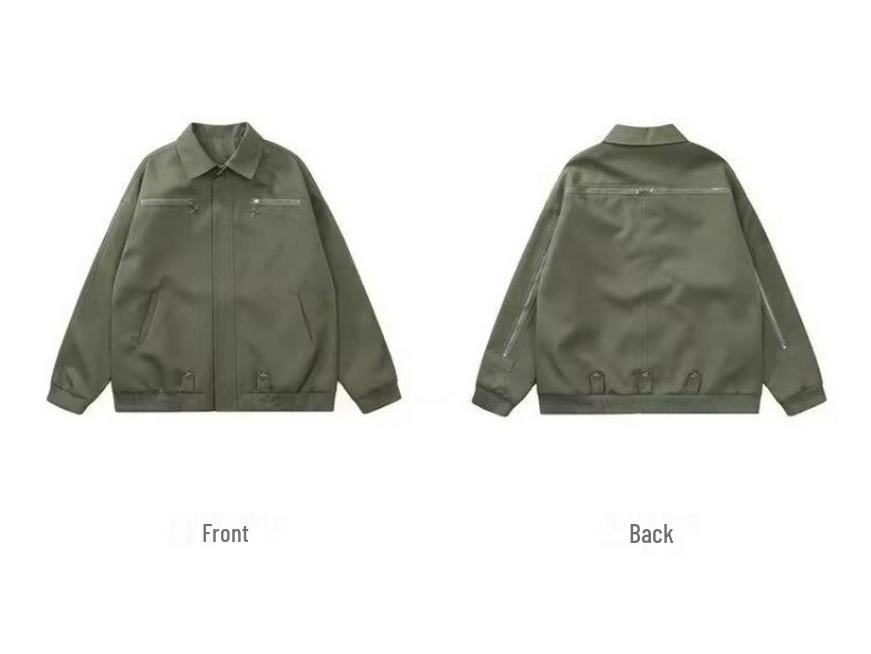 2025 American Retro Men's Workwear Style Metal Zipper Jacket – Trendy, Loose, and Versatile Design