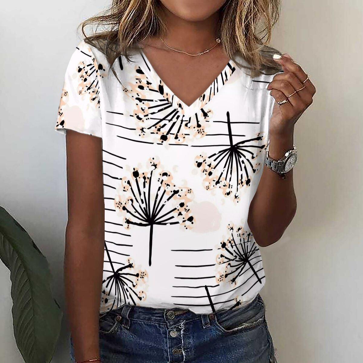 

Футболка с принтом Dandelion Series 3D, летние женские футболки с V-образным вырезом, праздничные повседневные футболки Y2k, женские уличные футболки Harajuku, свободные футболки 6XL