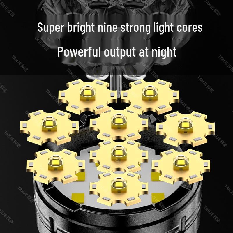 Ultra Bright Nine-Core High-Intensity Portable Flashlight with Magnetic Tail