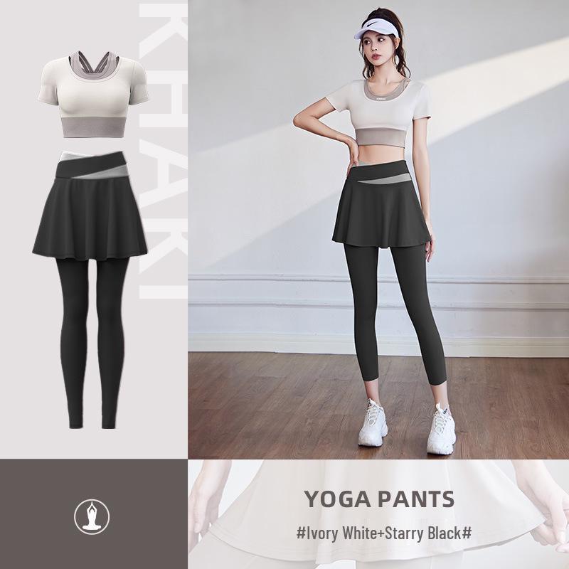 

Женский комплект для йоги с короткими рукавами и цветными блоками с нагрудными вкладышами - А-силуэт, брюки-двойка XL