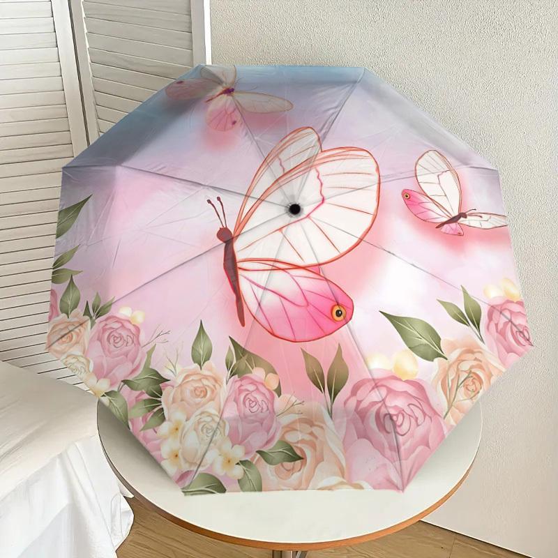 1PC Butterfly Flowers Umbrella-8-Rib Reinforced Portable Folding Travel Suitable for All Seasons Outdoor Daily Use-Z0457