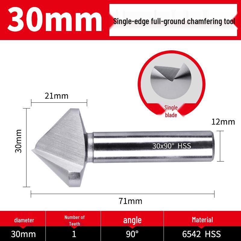Straight Shank Single-Edge 3-Flute 45° Chamfering & Deburring Countersink Drill Bit, 90° Inner Hole Trimmer