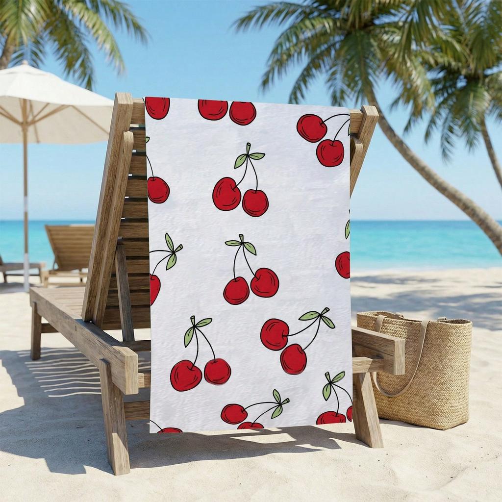 Red Cherry Print Quick Dry Lightweight Breathable Comfortable Beach Towel For Summer Pool And Outdoor Activities
