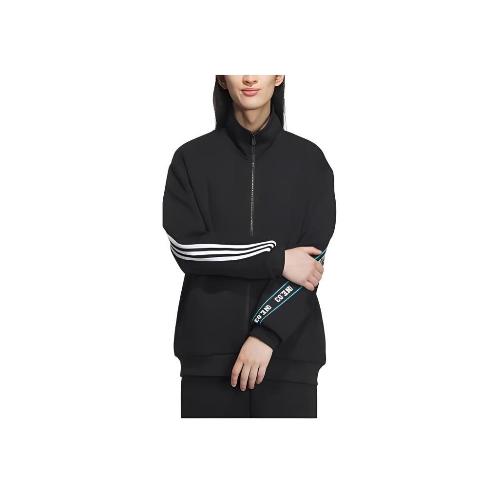 adidas Neo Letter Print Gestreift Colorblock Retro Sport Stehkragen Langarmjacke Herrenjacke Schwarz IK7612