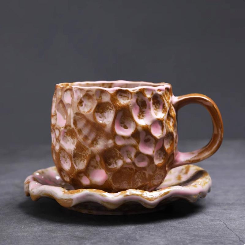 Vintage Irregular Embossed Ceramic Coffee Cup Living Room Office Tea Cup Home Breakfast Milk Cup Couple s Mug Home Decoration 270ML