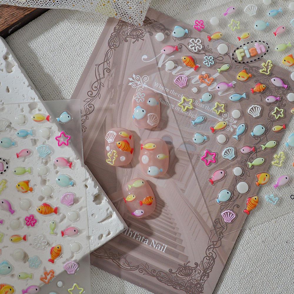 3D Ocean Fish Nail Art Stickers: Cute Coral and Goldfish Scenery