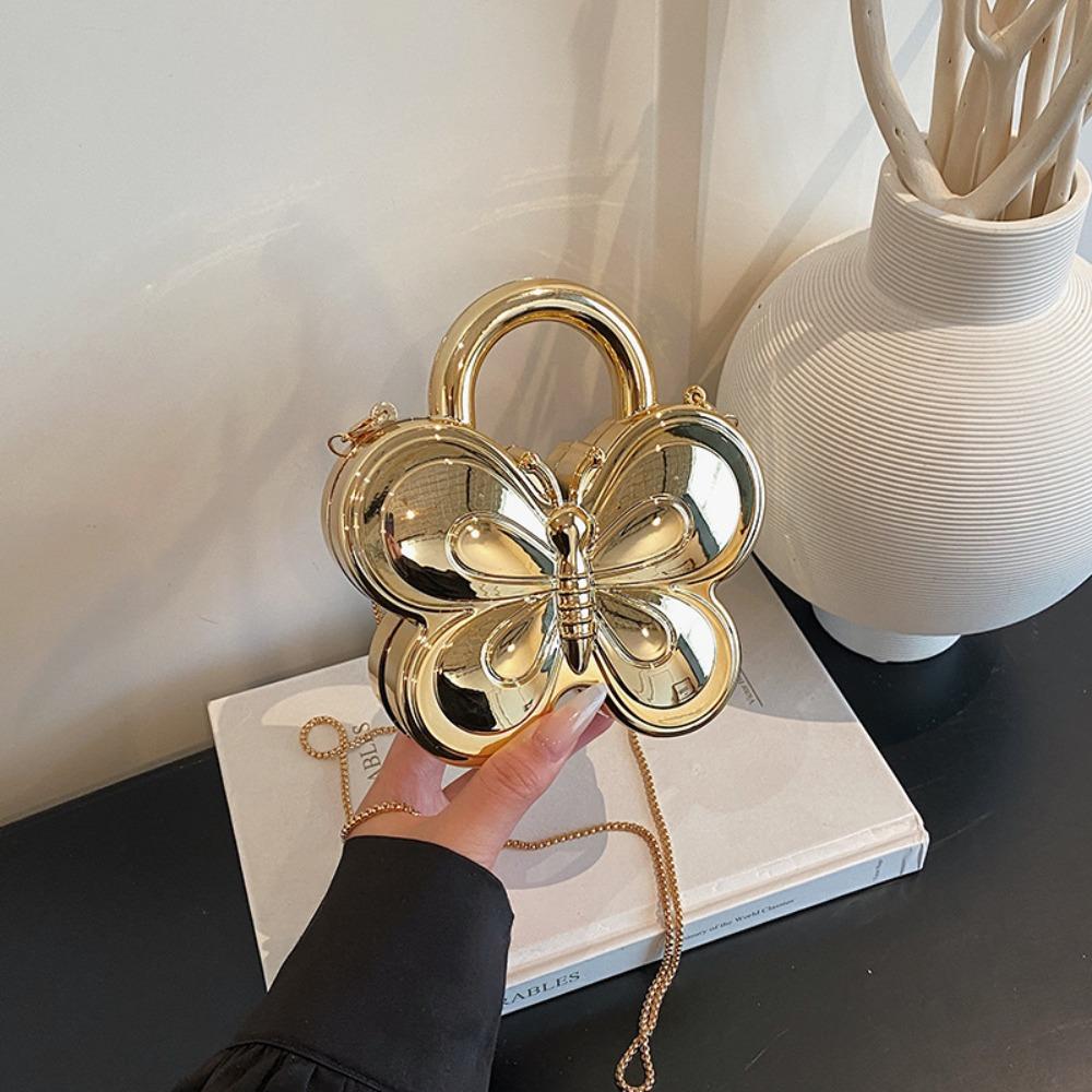 Stylish Butterfly Shape Shoulder Bag Luxury Acrylic Evening Bag Metal Chain Shiny Handbag Everyday Outfits Party Wedding