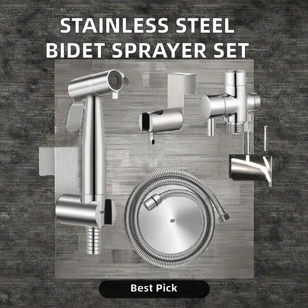 12pcs Stainless Steel Handheld Bidet Sprayer Set Modern Toilet Faucet Adjustable Pressure Diaper Sprayer Brushed Bathroom Hose
