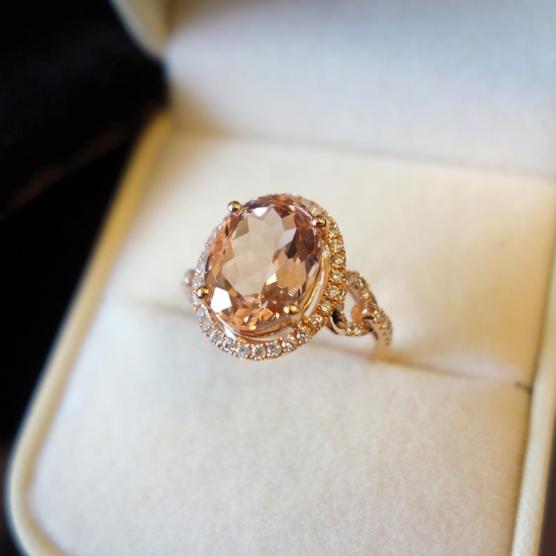 Shining Oval Gold Powder Crystal Silver Full of Diamonds Women's Ring Opening Luxury Exquisite Wedding Anniversary
