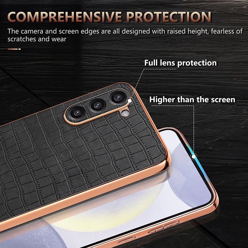 For Samsung Galaxy S23+ Case Crocodile Texture PU+TPU Phone Cover Electroplating