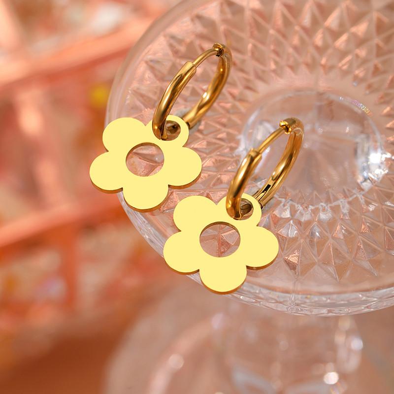 Stainless Steel Earrings Cute Cartoon Flower Pendants Korean Fashion Hoop Earrings For Women  Best Friend Wedding Gifts