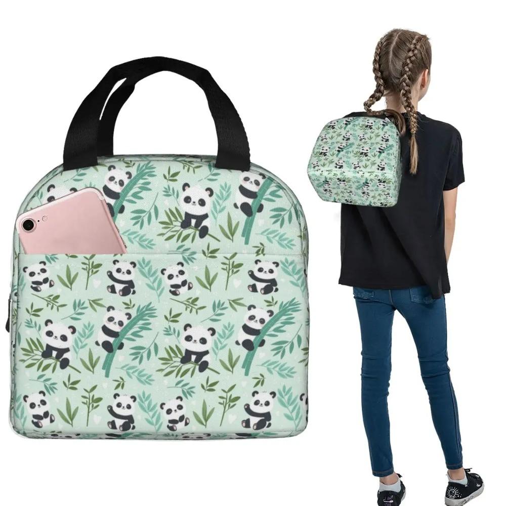 Cartoon Panda And Bamboo Pattern Insulated Lunch Bag for Women Kids Portable Food Boxes Thermal Lunch Box Tote