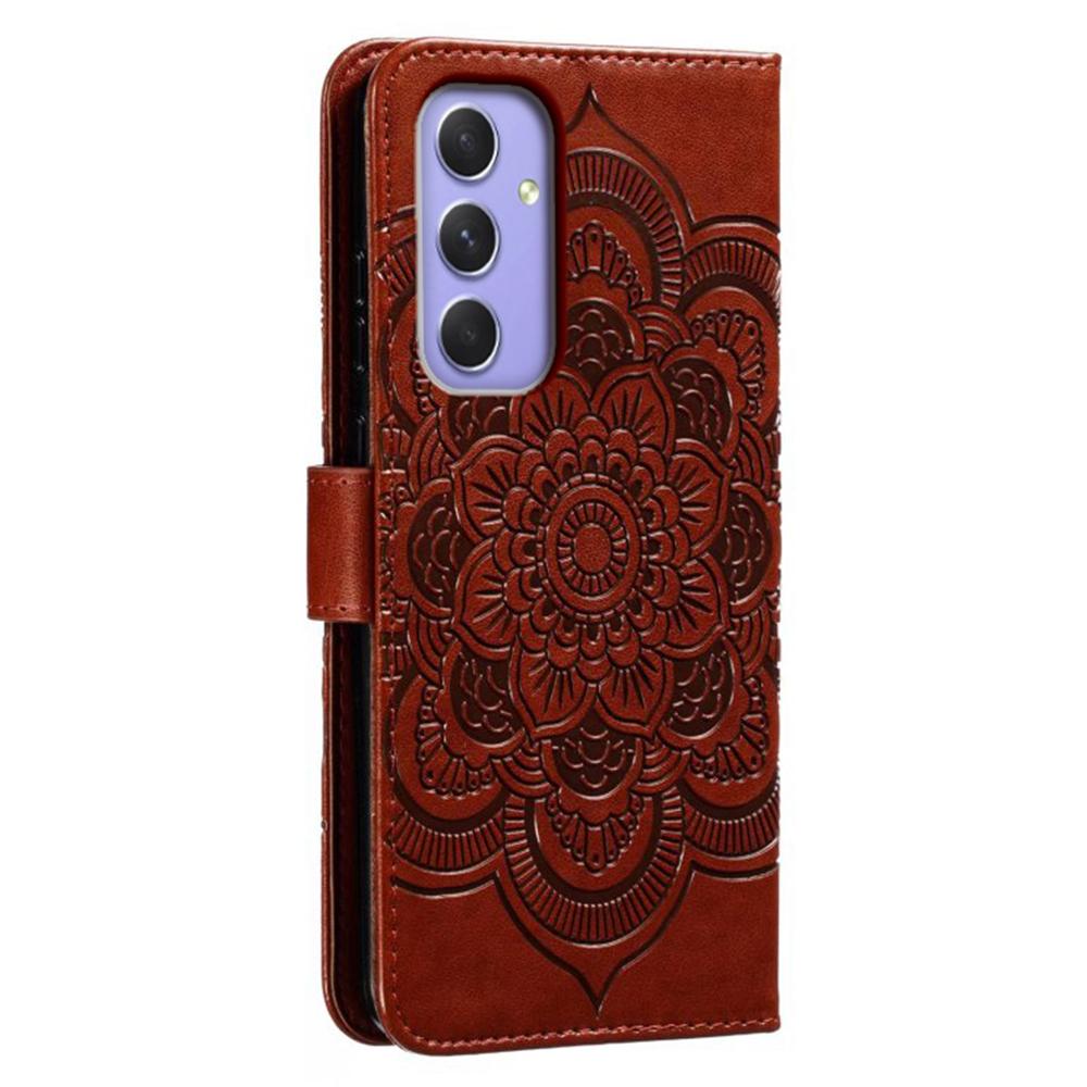 For Samsung Galaxy S25 FE Case PU Leather Mandala Imprinted Design Wallet Phone Cover with Wrist Strap