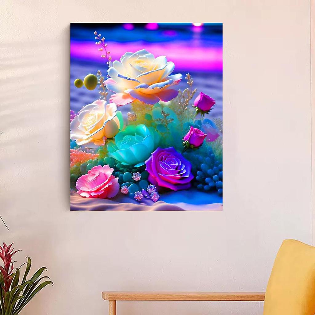 RUOPOTY Diy Paint By Number For Adults Colorful Rose Flowers Kits Acrylic Easy Painting By Numbers Beach Landscape Creative Hobby