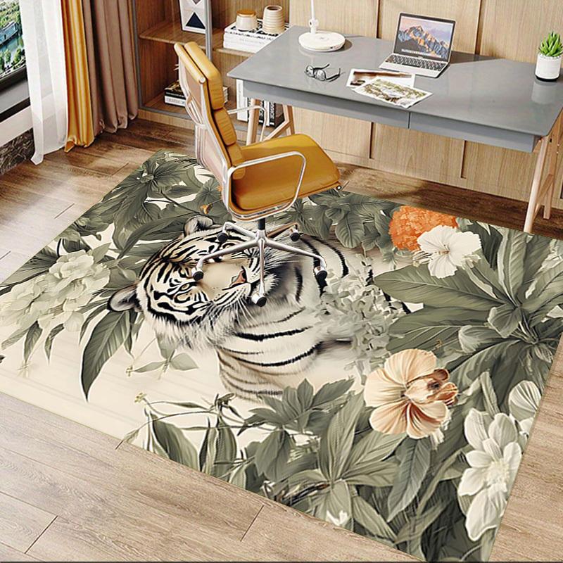 1PC Tiger Flowers Non-Slip Floor Carpet, Office, Family, Bedroom, Studio - Large Area Rug, Vibrant Colors, Longlasting Material-X410
