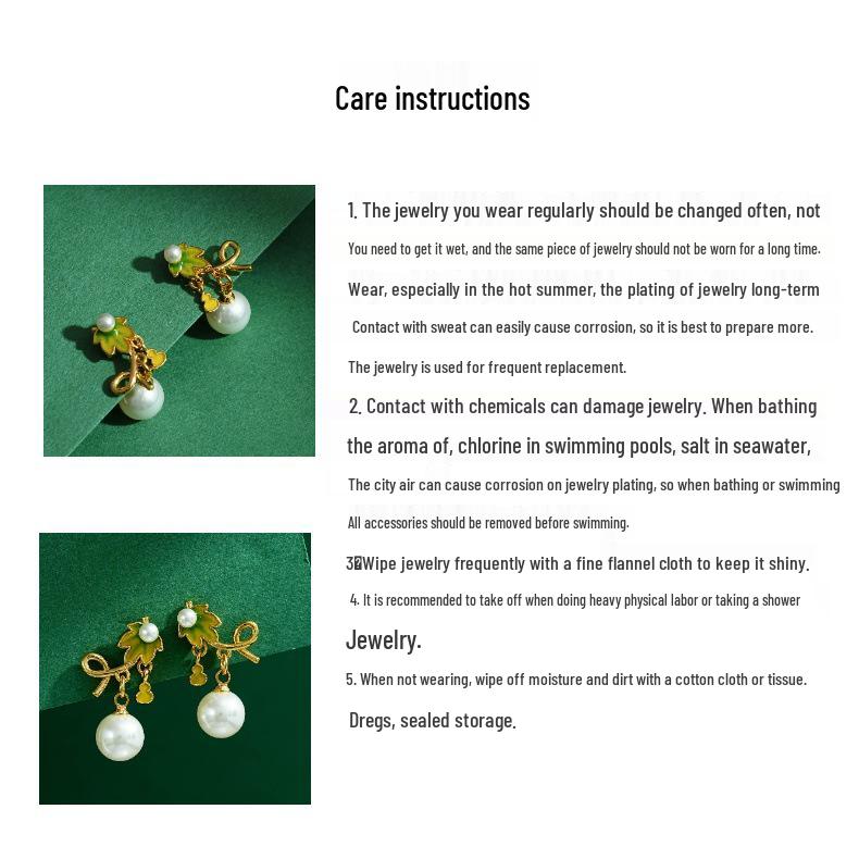 Exquisite Enamel Glazed Green Leaf & Gourd Pearl Earrings - Chinese Style Gift Ornament