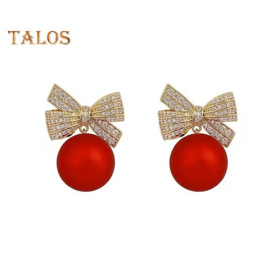

1 пара женских сережек со стразами и бантом из красного искусственного жемчуга, серьги-гвоздики на Новый год, серьги-гвоздики для выпускного вечера, свиданий, вечеринок, подарок на Новый год красный