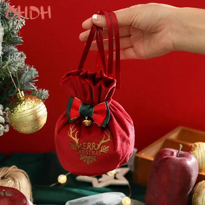 Kordelzug Weihnachtsgeschenktasche Süßigkeiten- und Kekstüten Weihnachtsrentier Süßigkeiten Samt-Geschenktasche Kindergeschenk Partydekoration