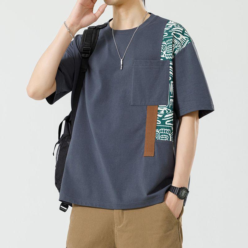 Summer Spliced Short-sleeved Niche T-shirt Round Neck New Trendy Brand T-shirt Temperament American Casual Versatile Loose Top
