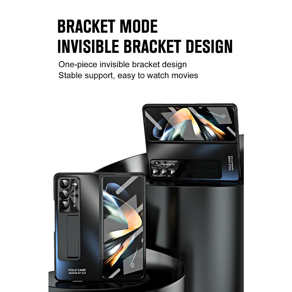 Electroplating Hard PC Shockproof Phone Cover for Samsung Galaxy Z Fold 6 5 4 3 Case with Tempered Glass Screen Protector Stand Holder