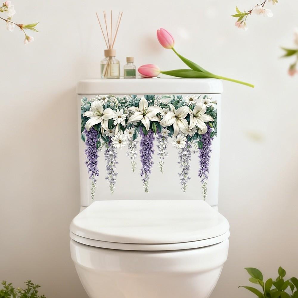 New Easter Flower Rabbit Toilet Sticker PVC Self-Adhesive Bathroom Decor Removable Waterproof Wall Stickers Wall Decoration