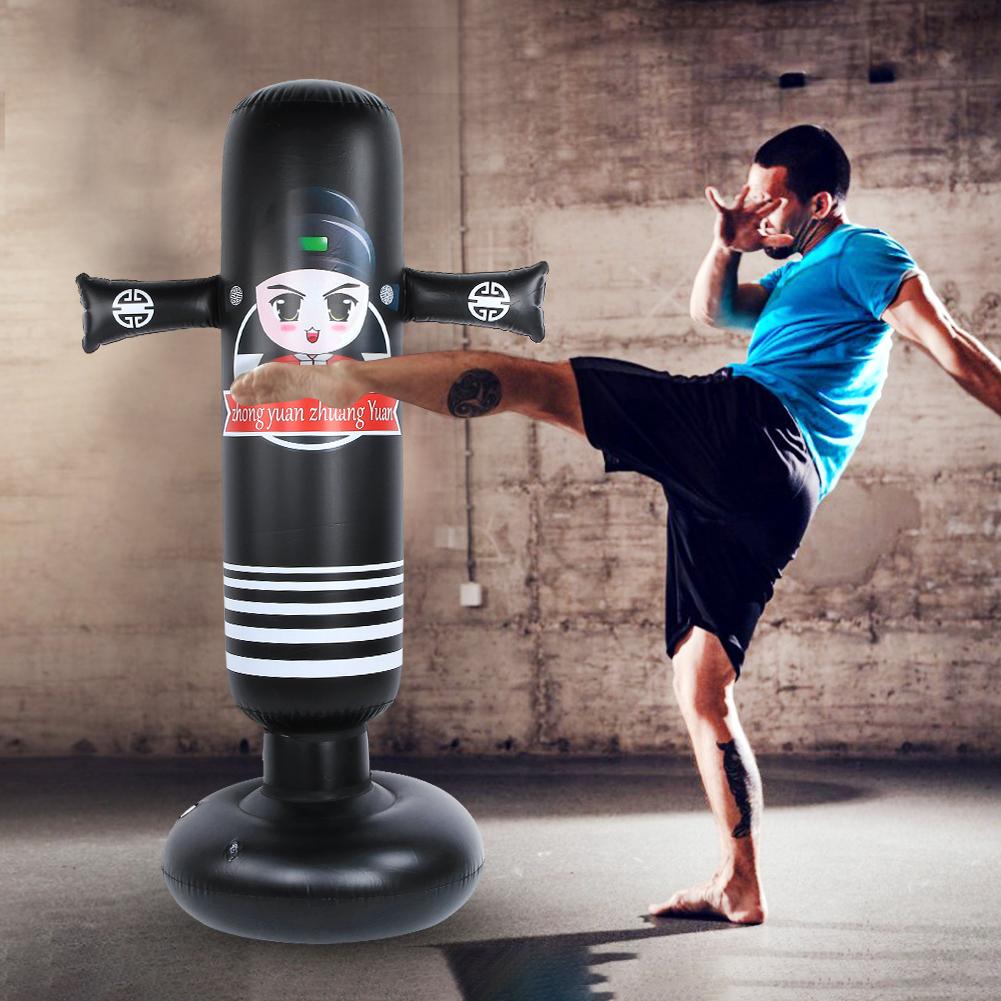 Nafukovací boxovací tréninkový boxovací pytel PVC Dospělý Uvolnění tlaku Příslušenství Černá 1,6 m