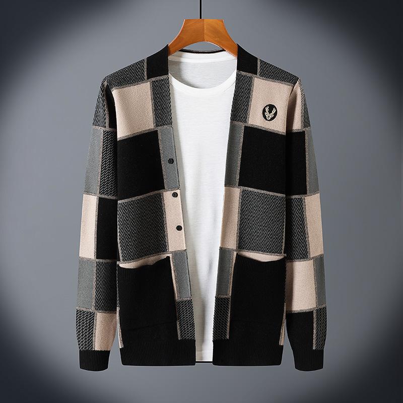 Korean Version Of Knitted Cardigan Men S Spring Trend Handsome Casual Color Matching Sweater Men S Outer Autumn Thread Coat Large Size M