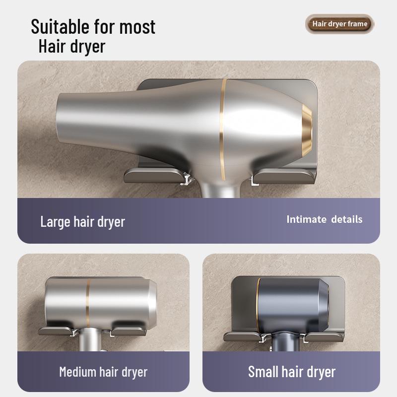 No-Drill Wall-Mounted Aluminum Hair Dryer Holder & Stand