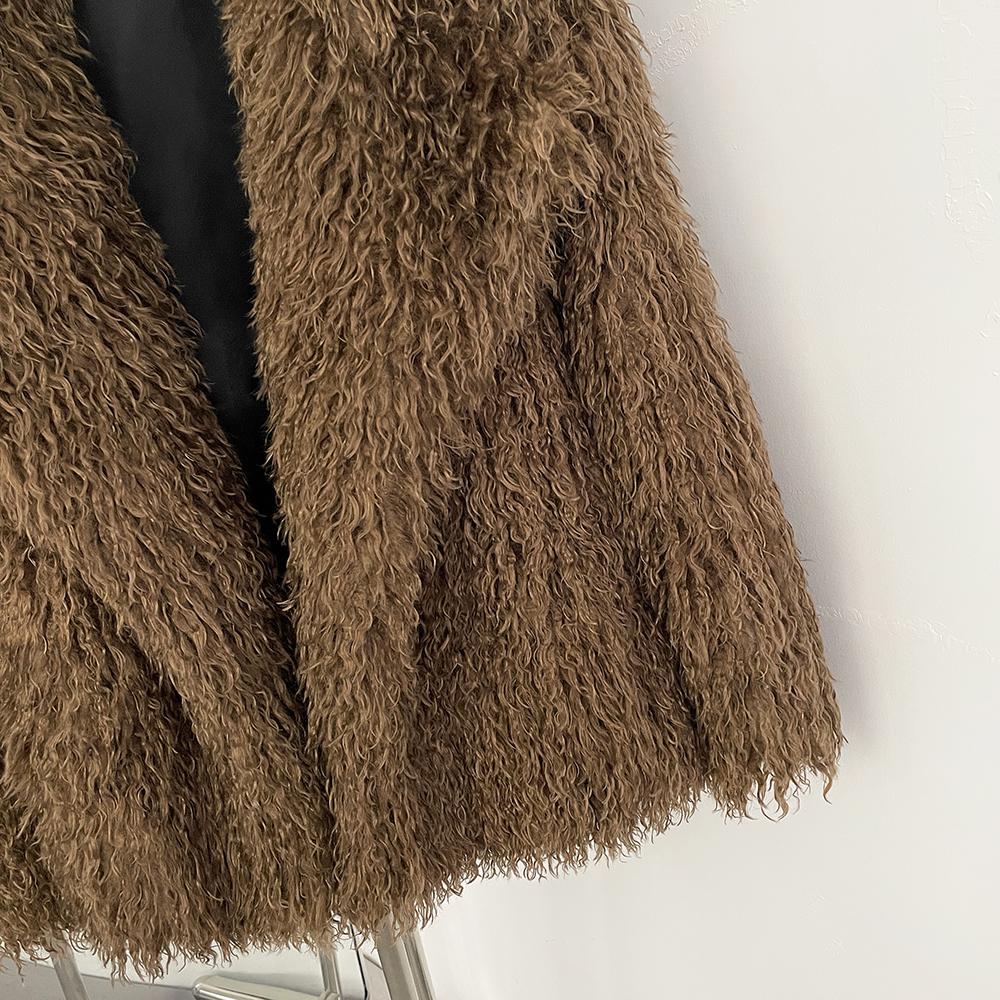 OFTBUY 2025 Winter Women Coat Faux Mongolian Fur Turn-down Collar Jacket Puff Artificial Fur Casual Top Outwears Round Collar Solid Streetwears