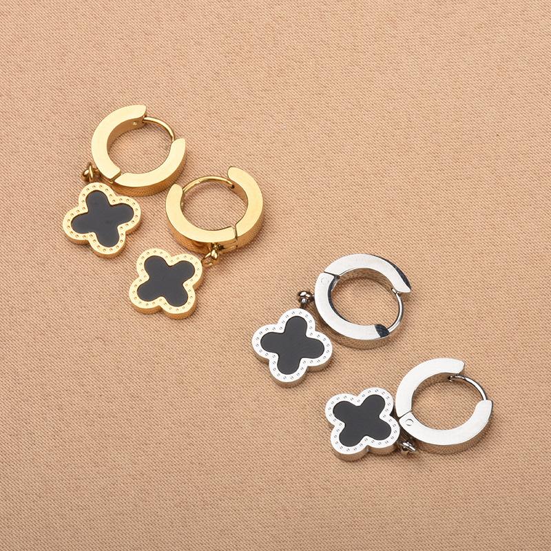Titanium Steel Short Earrings Buckle Lucky Four-Leaf Clover Earrings Versatile Girls Simple Light Luxury Earrings