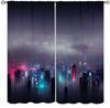 Starry Urban Nightscape Blackout Curtain 2 Panels Water Reflection City Building Print Window Drape for Bedroom Gaming Studio