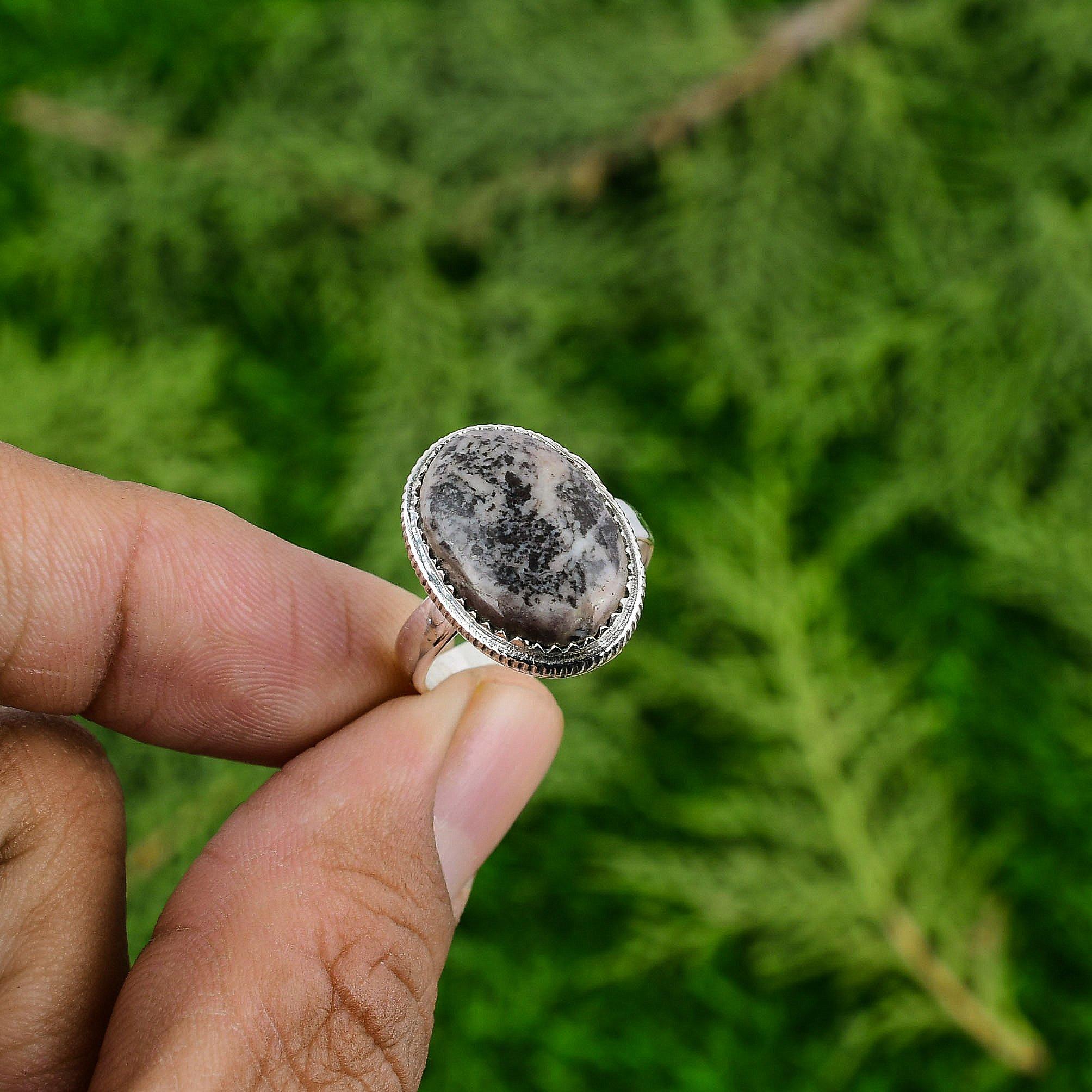 

Easter Sale Oval Coconut Jasper Stone Statement Promise Ring Jewelry 925 Silver Adjustable