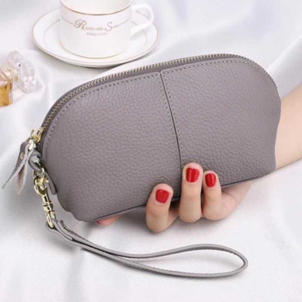 Genuine Leather Women Long Wallet Zipper Wristlet Bag Lady Clutches Coin Purse Cowhide Mobile Phone Bag Evening Party Handbag
