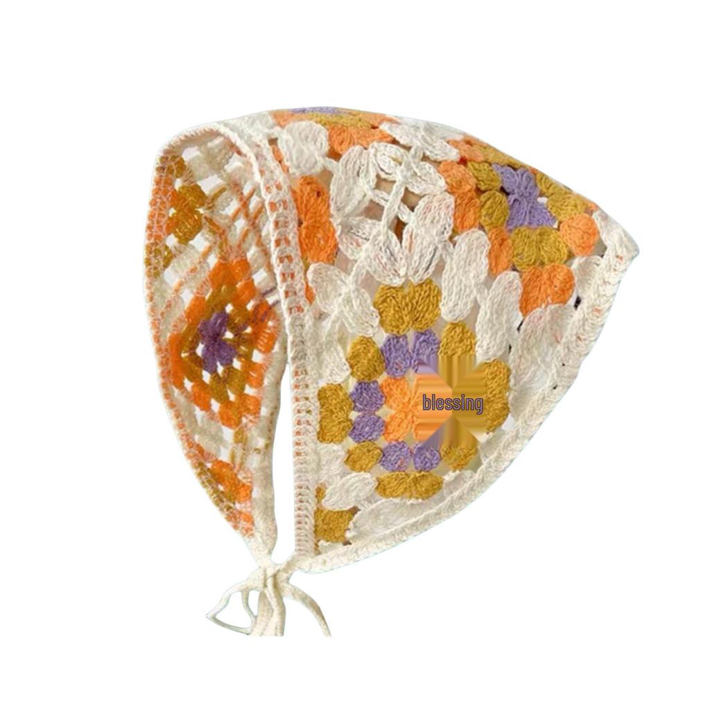 Ręcznie robiona szydełkowa trójkątna chusta na głowę: Francuski Retro, Wszechstronny, Styl Pastoralny