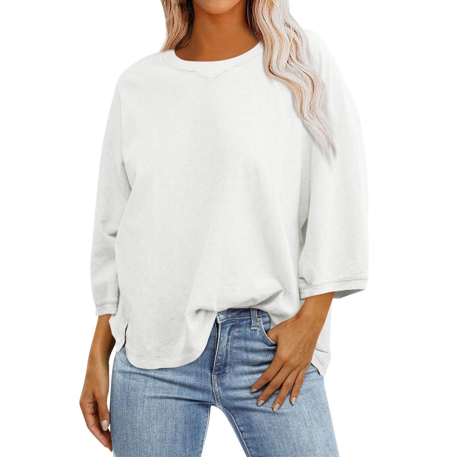 

Футболка с пышным подолом на пуговицах, повседневный топ с круглым вырезом и рукавом 3/4 с цветочным принтом, женская одежда L белый