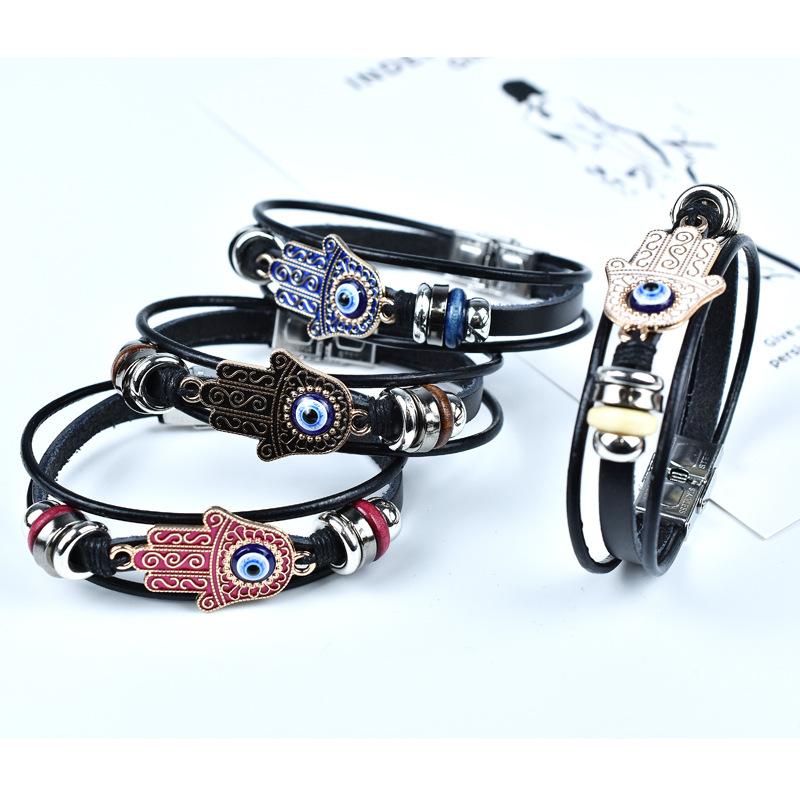 Fashion Palm Devil'S Eye Genuine Leather Bracelets For Women Men Jewelry Accessories Gift