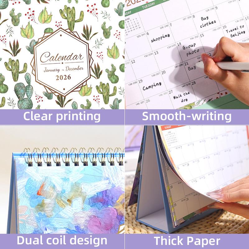 2026 Creative Desktop Calendar-Portable Thick Paper Standing Flip Version,Daily Schedule/Yearly Agenda,Time Management Organizer