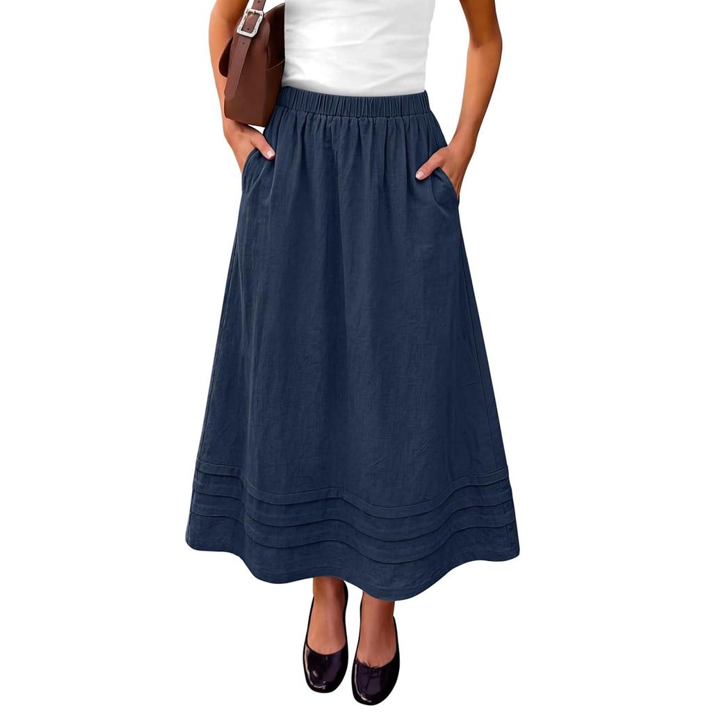 Women's Summer Casual High-Waisted Bell-Sleeve Skirt with Pockets
