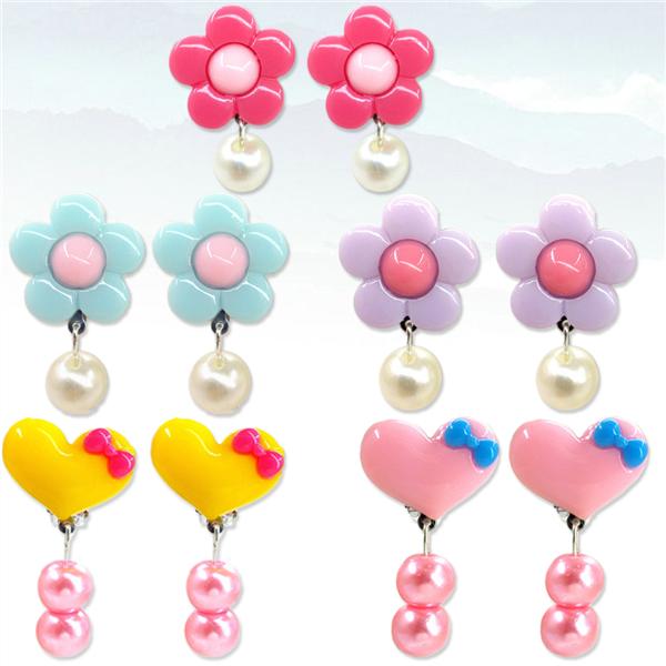 7 Pares de Aretes de acrílico encantadora clip no perforado Diseños para Niños Niñas Regalo