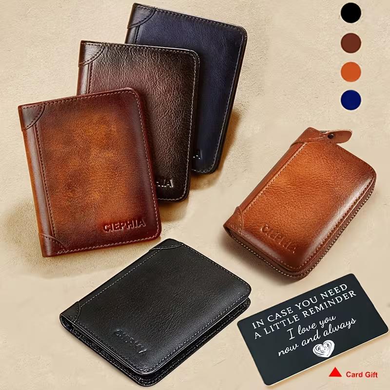 Genuine Leather Rfid Wallets for Men Vintage Thin Short Multi Function ID Credit Card Holder Money Bag Gift for Him