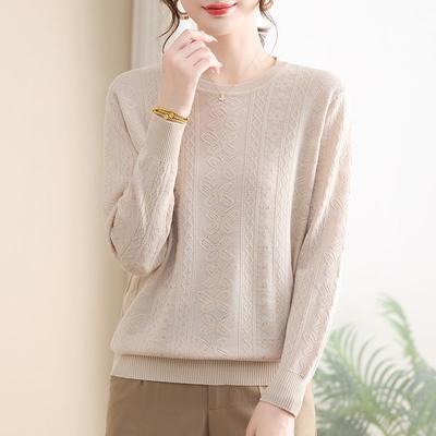 Spring and Autumn Women's Spliced   Pullover Round Neck Fashionable Solid Color Loose Base Slim Knitted Sweater