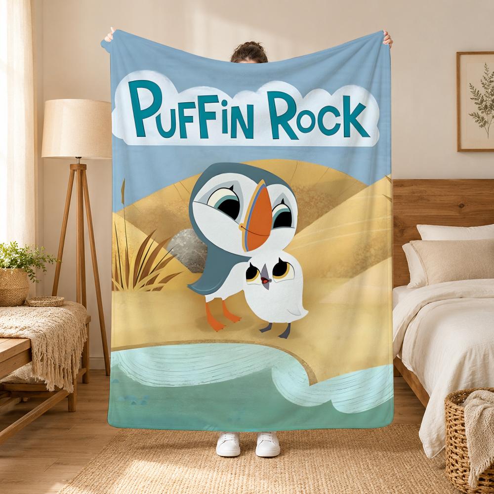 Puffin Rock Cartoon Throw 240G Flannel Blanket, Suitable For Sofas, Beds, Offices,  Exquisite Gift Blankets