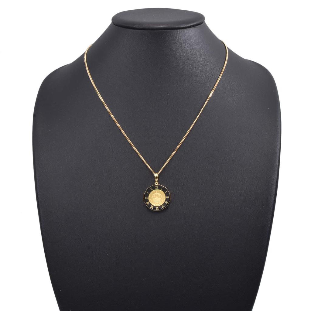 Speranza 24K Pure Gold Coin Pendant Top Crown Black Glass Clock with 18K Engraving 1/25oz