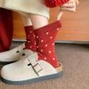 Women's Red Wool Mid-Calf Socks: Winter Warmth, New Year & Christmas Gift