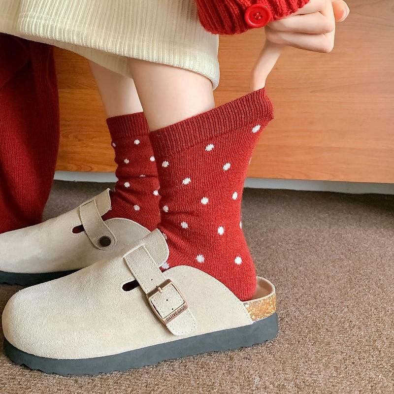 Women's Red Wool Mid-Calf Socks: Winter Warmth, New Year & Christmas Gift