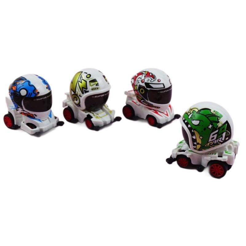 1PC Children's Small Toys Cartoon Solid Color Colorful Four-wheel Drive Pull-back Racing Helmet Car
